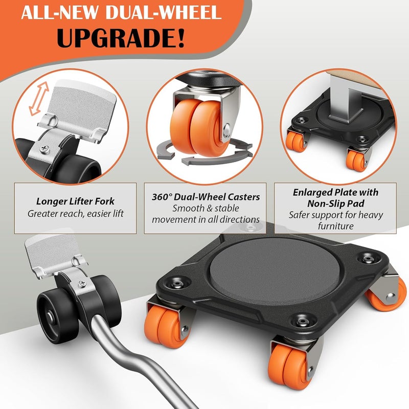 ONEON Furniture Mover Ultra Parked Edition with 10 Wheels – All-New Upgraded Double-Wheeled Low-Profile Dolly with Parking Lock for Long-Term Placement Under Heavy Item, Supports up to 2200 lbs - Image 2